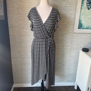 Caution To The Wind Black and White Striped wrap dress Sz L